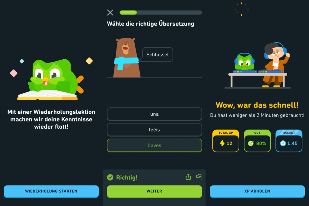 Screenshots von Duolingo