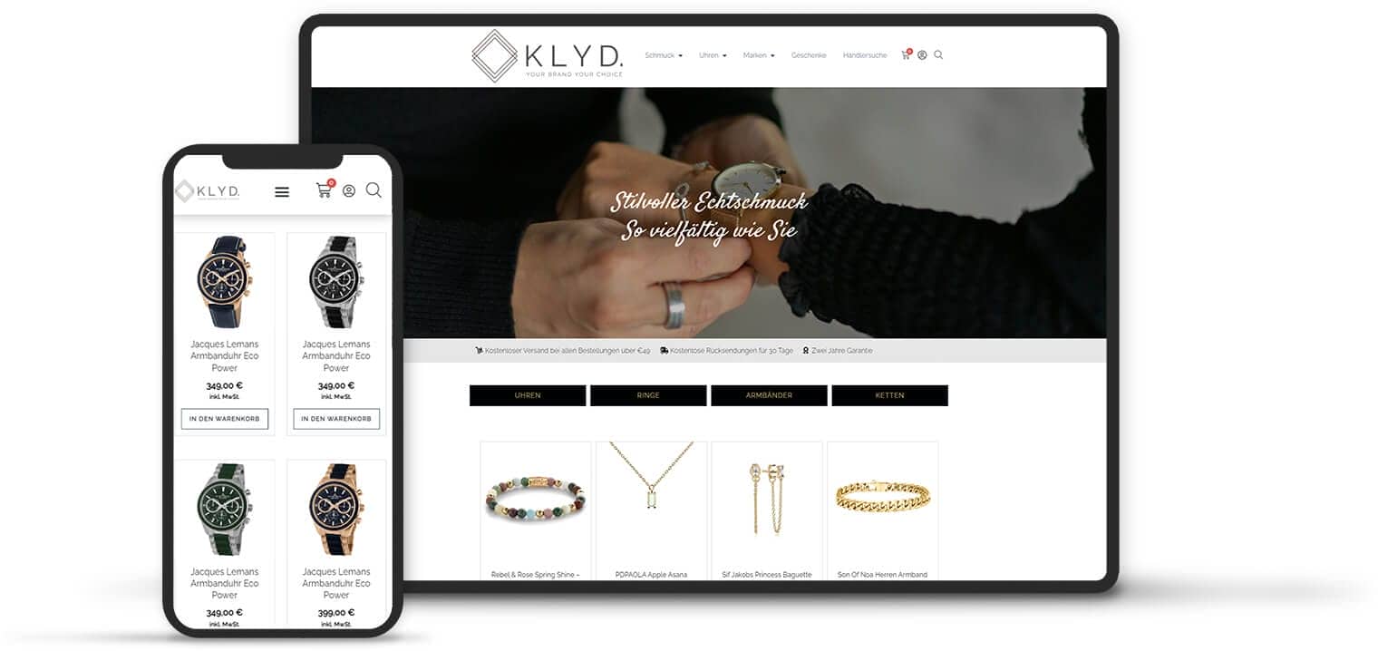 Onlineshop von Klyd auf Desktop und Smartphone